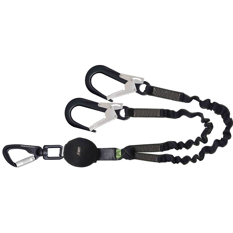 ELASTISCHE GURTBANDVERBINDUNGSMITTEL MIT FALLDÄMPFER UND 3 ALUMINIUMKARABINER, LÄNGE 1,50 M